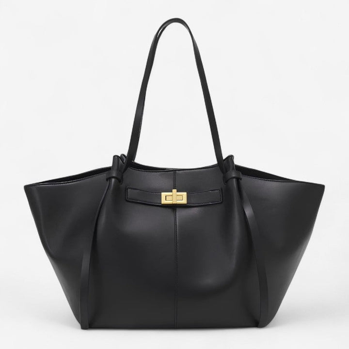 Sort klassisk tote taske med lynlås og rummeligt design. Ideel som skuldertaske og hverdagstaske til damer.