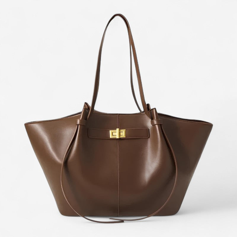 Khaki hverdagstaske med lynlås, designet til organiseret opbevaring. Stilfuld rummelig tote taske til damer.
