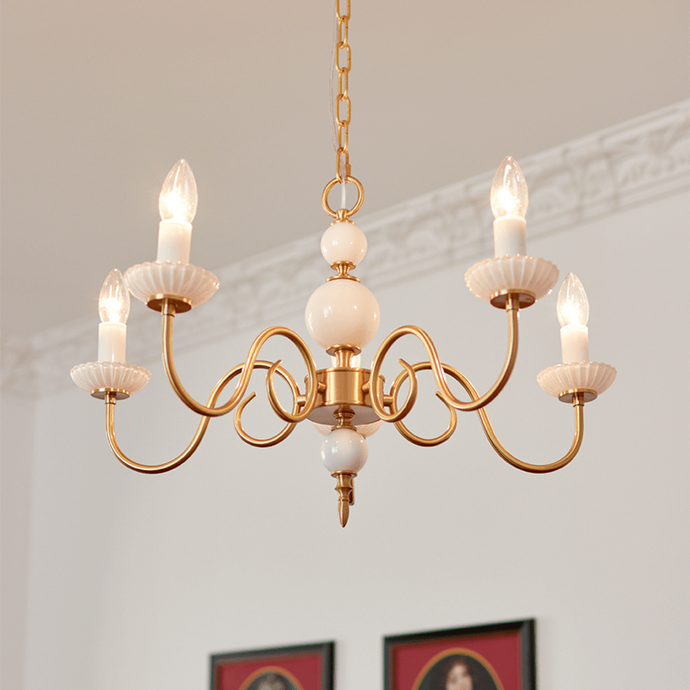 Creme glas lysekrone amerikansk retro lampe metal lysekrone soveværelse