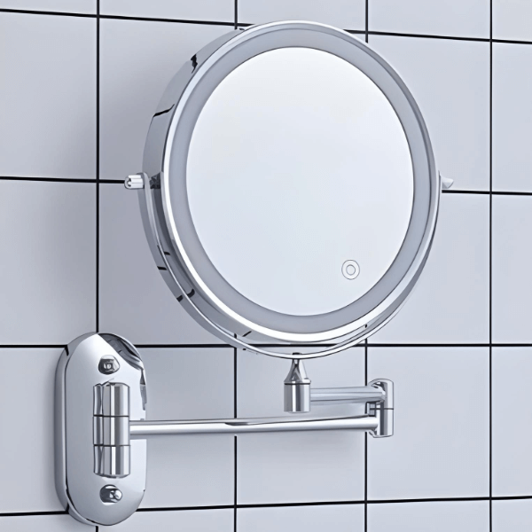 Forkromet spejl med LED-forstørrelse, genopladeligt til makeup og badeværelse