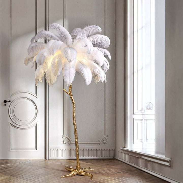 Gulvlampe med bløde fjer, stue belysning