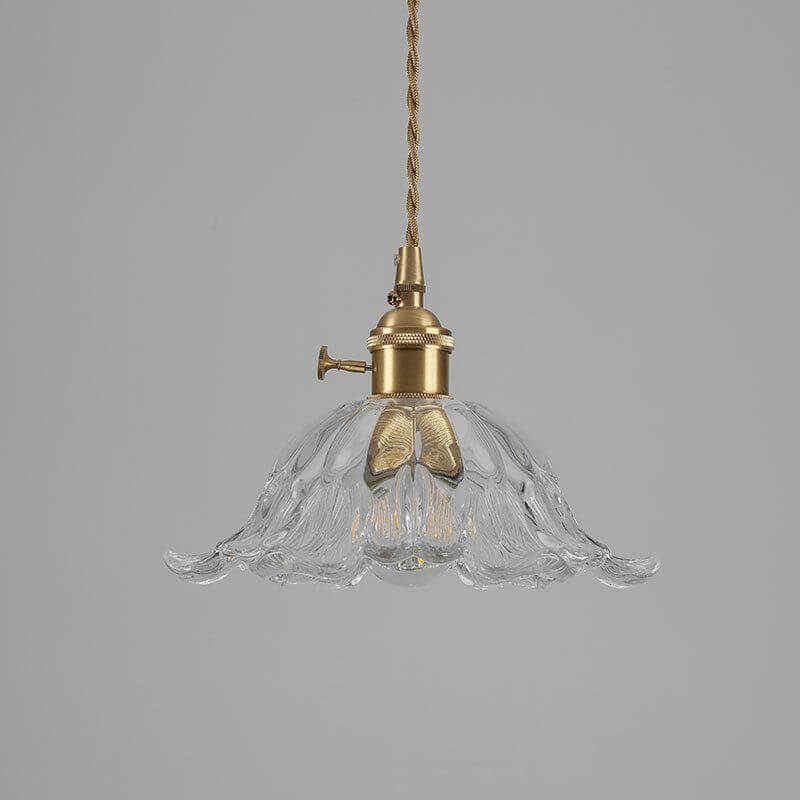 Blomsterformet industriel glas pendel i guld