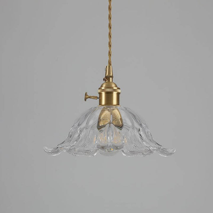 Blomsterformet industriel glas pendel i guld