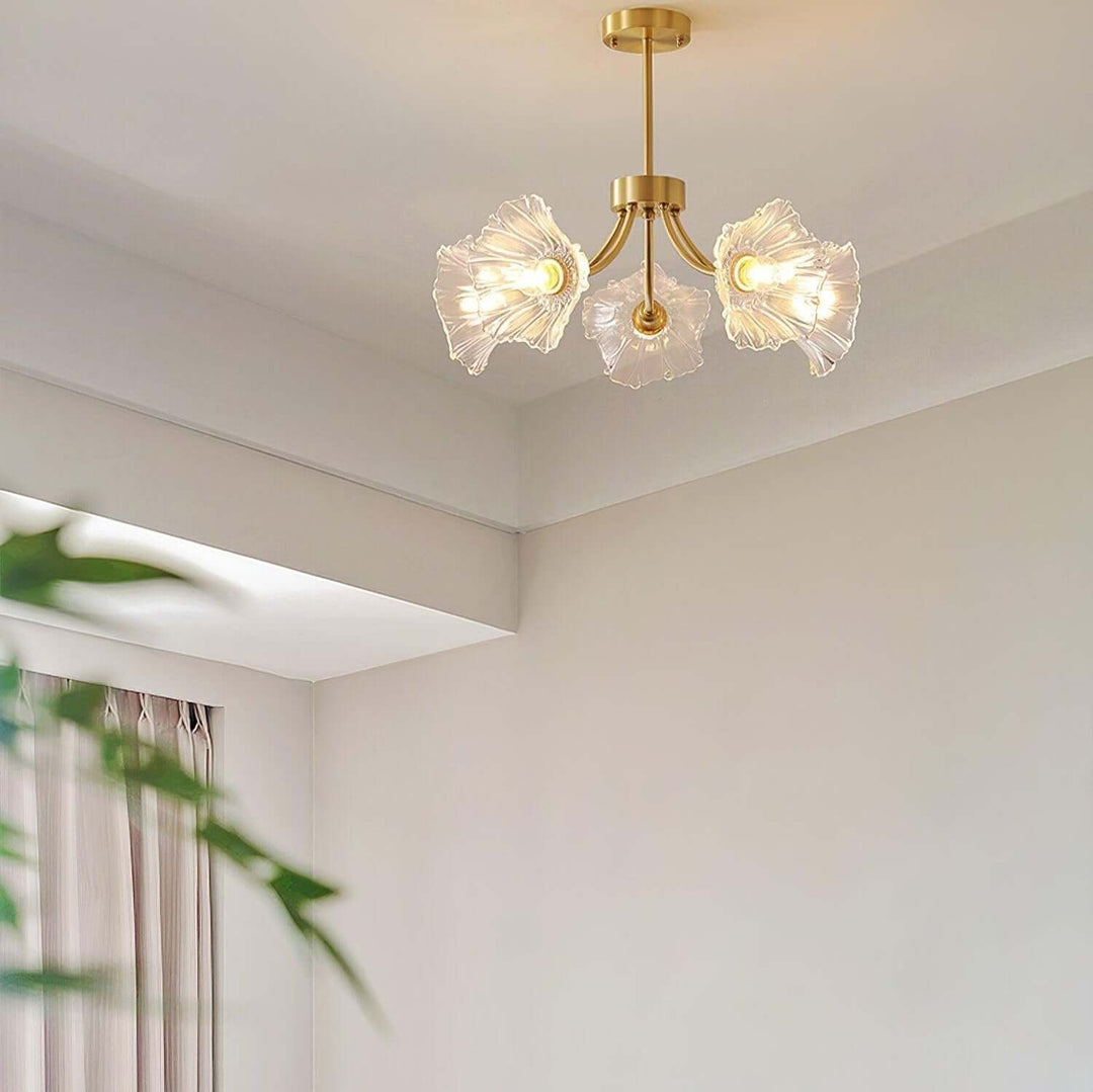 Glasblomsterkrone med messing og klar finish