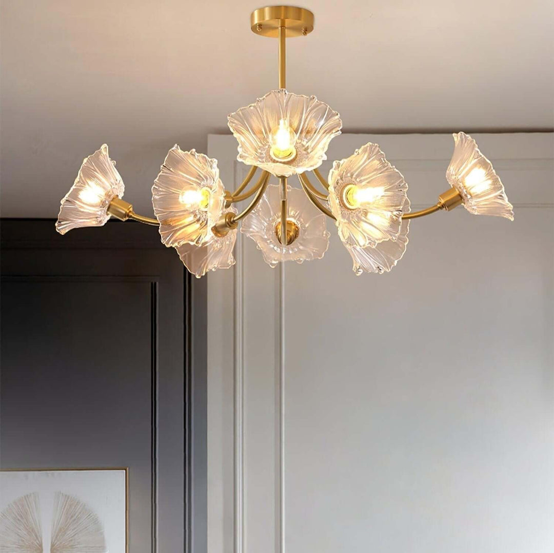 Glasblomsterkrone med messing og klar finish