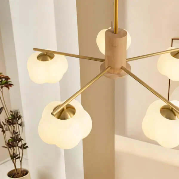 Moderne Træ- og Bomuldskuglelampe - Loftslampe