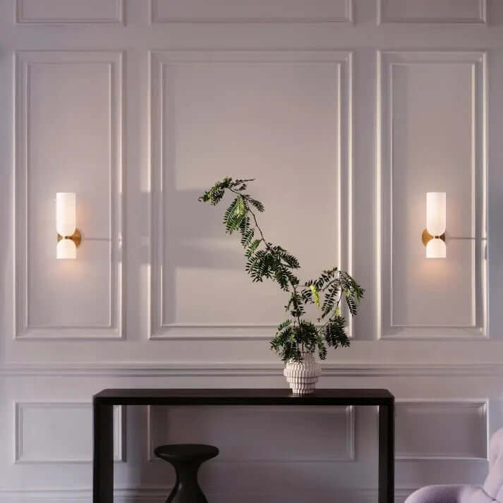 Moderne LED væglampe med dobbelt glaslampeskærm