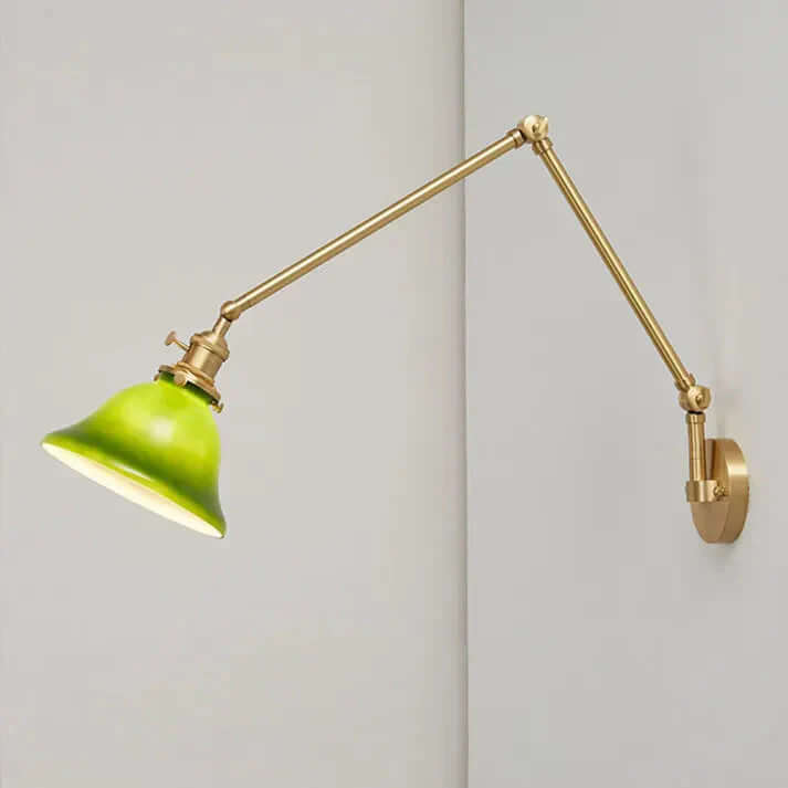 Vintage-stil væglampe med justerbar arm, grønt glas