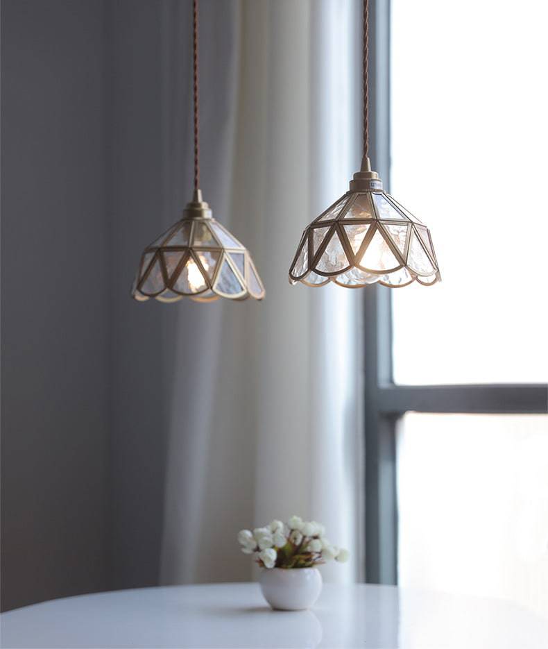 Messing og glas pendellampe