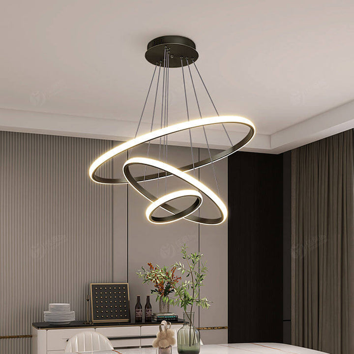 Moderne loftlampe med 3 ringe i sort