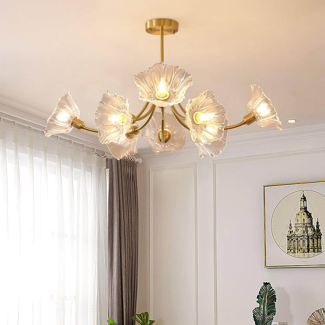 Glasblomsterkrone med messing og klar finish