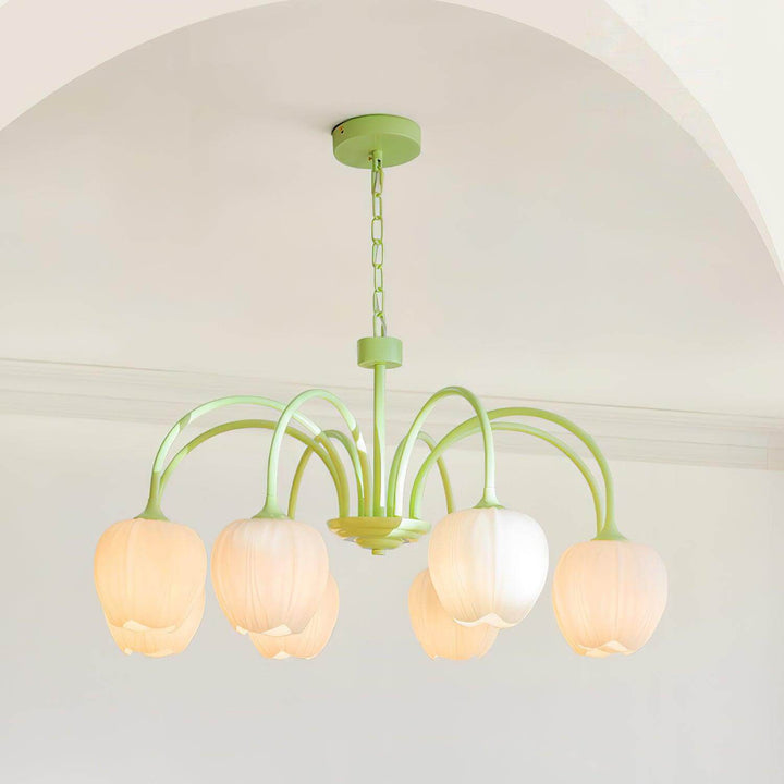 Moderne loftlampe i matcha-stil, creme og hvidt glas