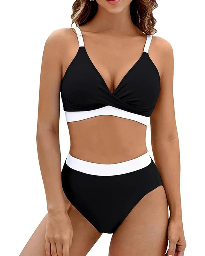 Højtaljet dame bikini sæt med shaping og justerbar pasform. Komfortabelt badetøj til strand og pool.