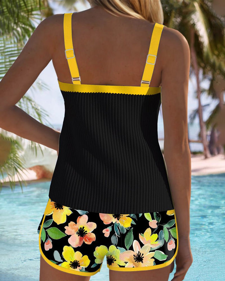 Populært sommerbadetøj: Dame ribbet tankini sæt med mavekontrol, komfortabelt og trendy.