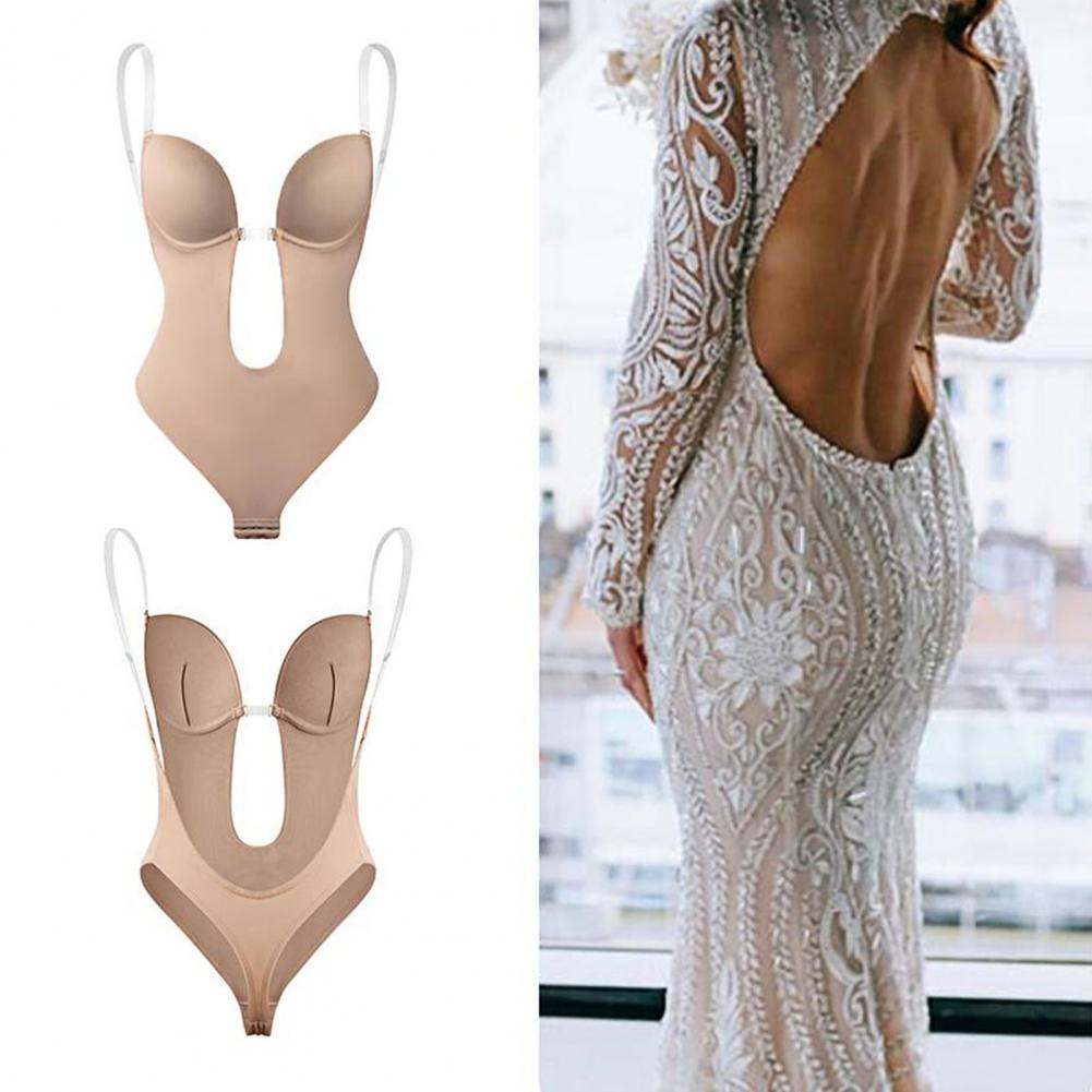 Glat sort dame shapewear bodysuit med dyb V-hals, designet for optimal kropsformning og komfort.