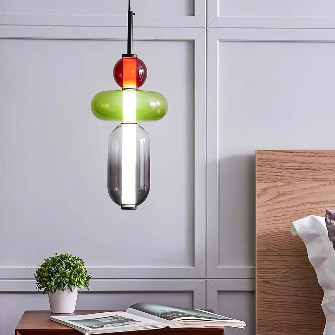 Moderne farverig glaspendellampe