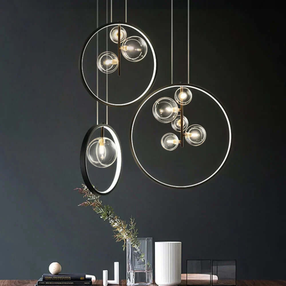 Nordisk boble pendel lamper i glas med ring