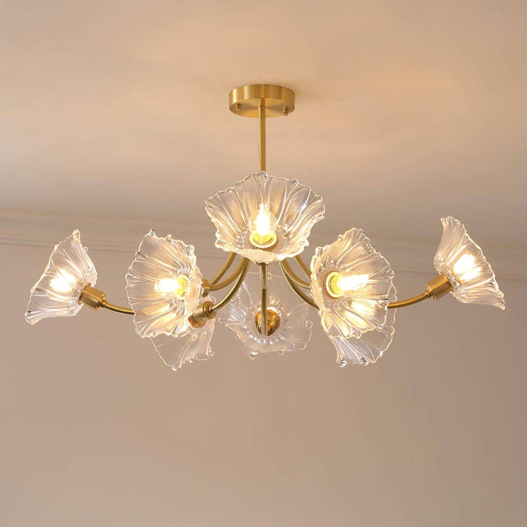 Glasblomsterkrone med messing og klar finish