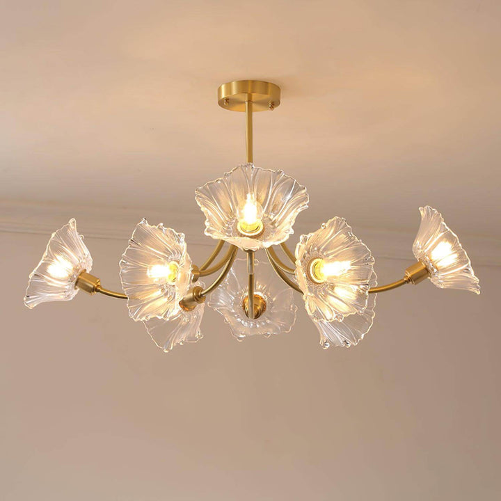 Glasblomsterkrone med messing og klar finish
