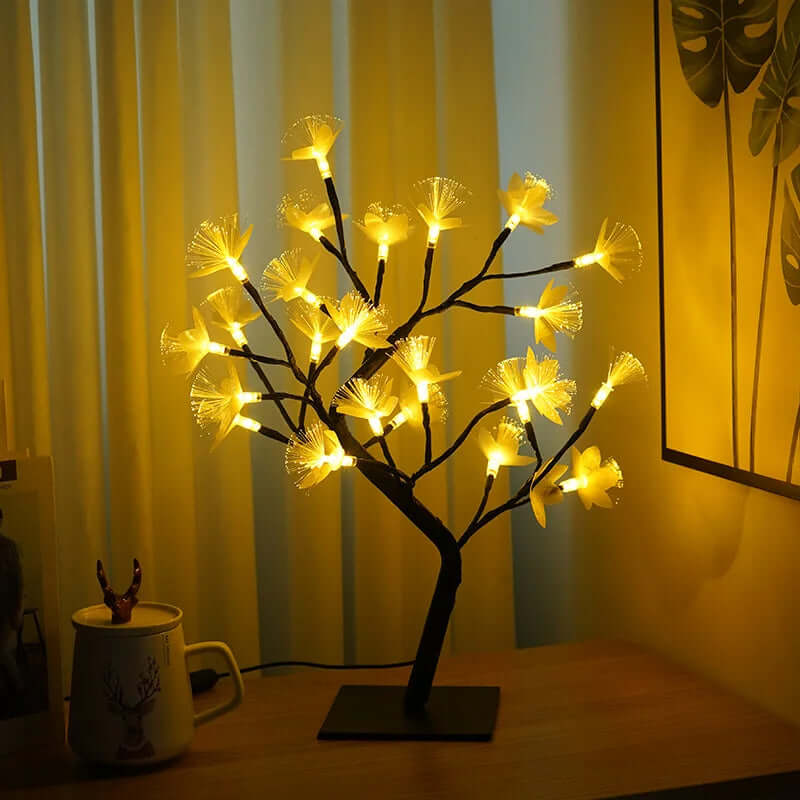 Hvid Birk Blomster Træ LED Bordlampe