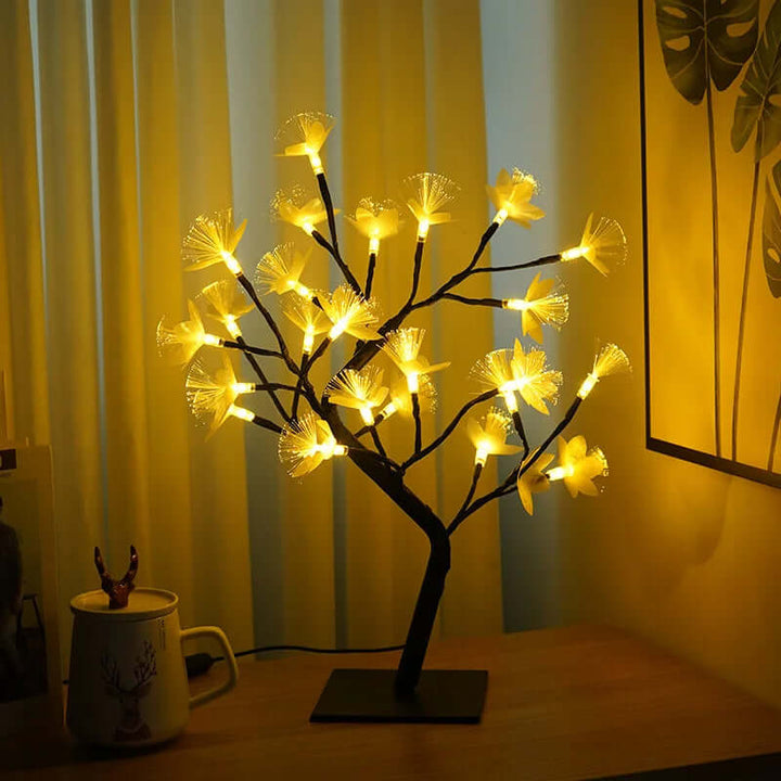 Hvid Birk Blomster Træ LED Bordlampe