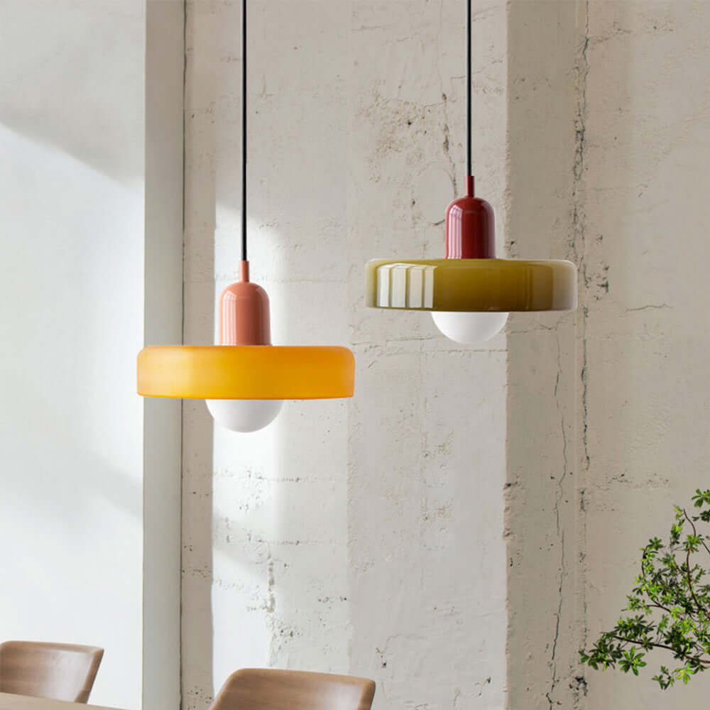 Farverig Bauhaus-stil glasloftslampe