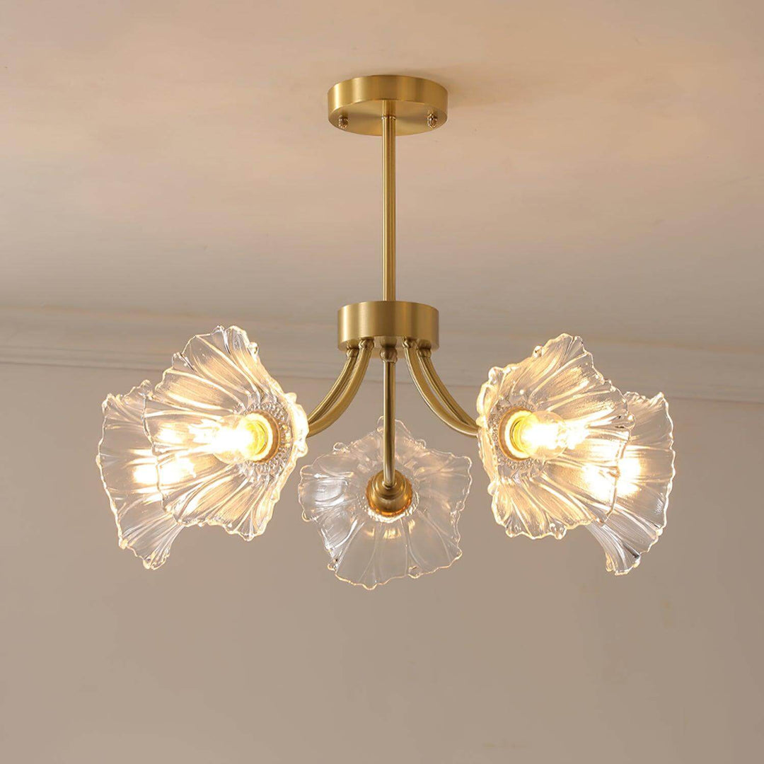 Glasblomsterkrone med messing og klar finish