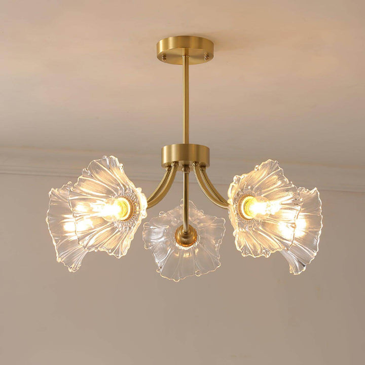 Glasblomsterkrone med messing og klar finish