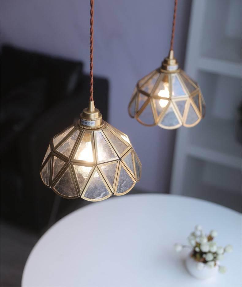 Messing og glas pendellampe