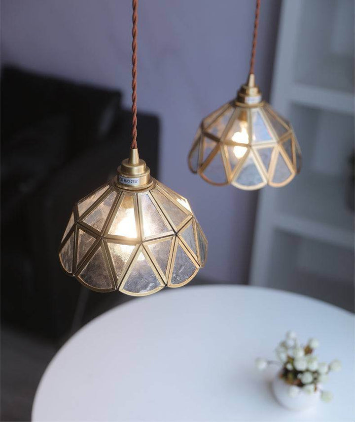 Messing og glas pendellampe