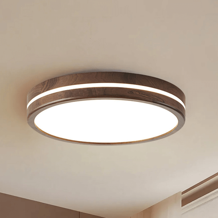 Rund Træ Loftlampe - Naturligt Lys
