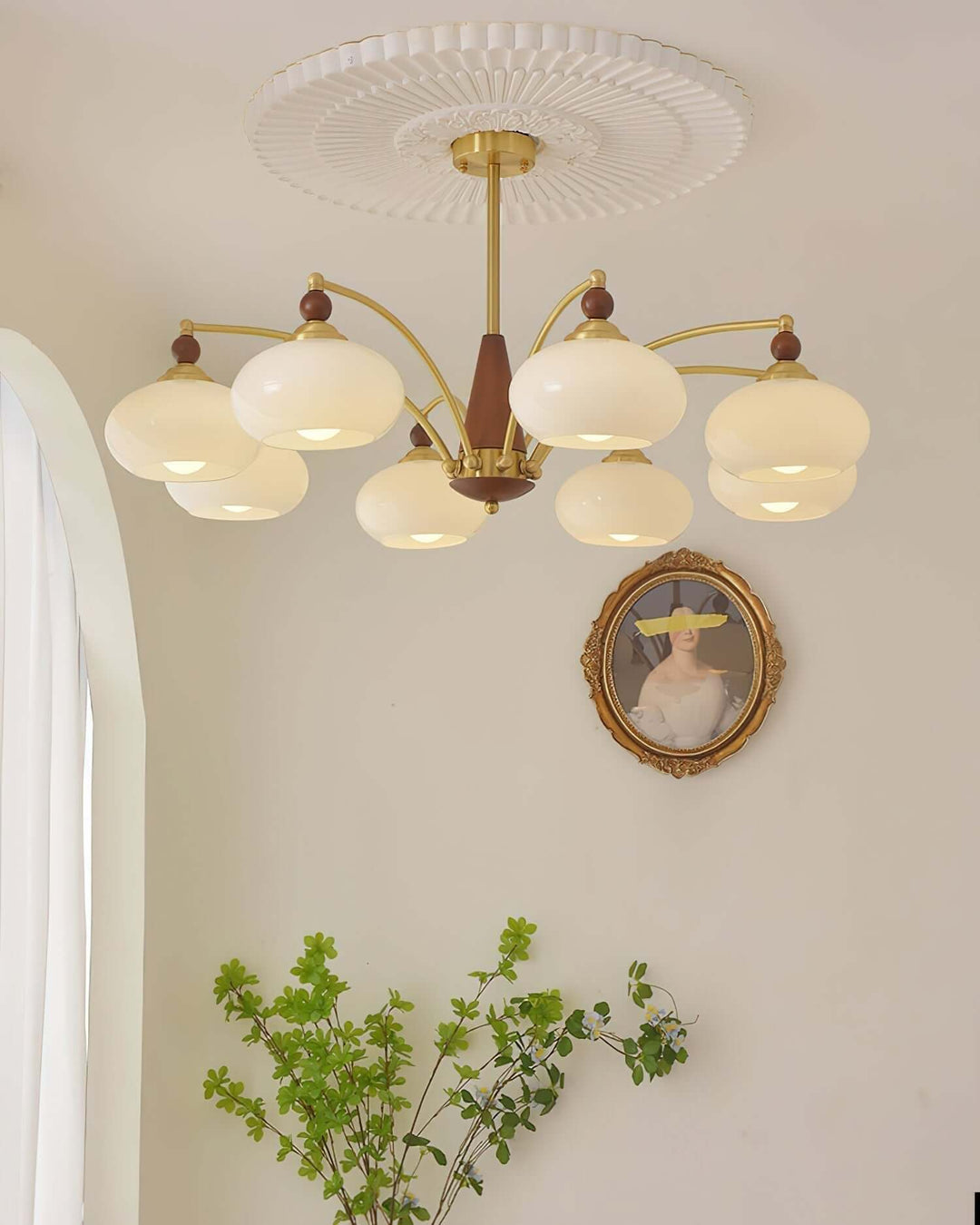 Retro loftlampe, karamelfarvet og hvid sammenligning