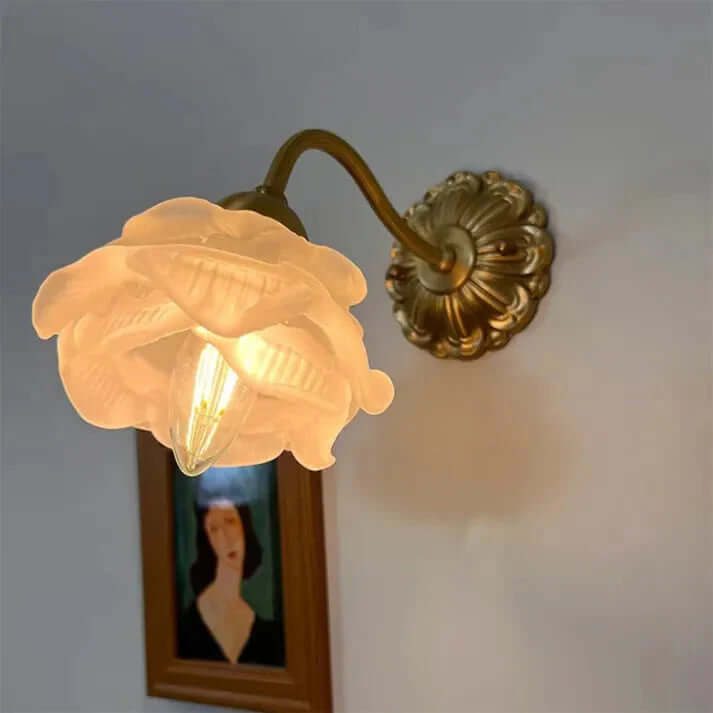 Vintage kobber blomsterglas væglampe