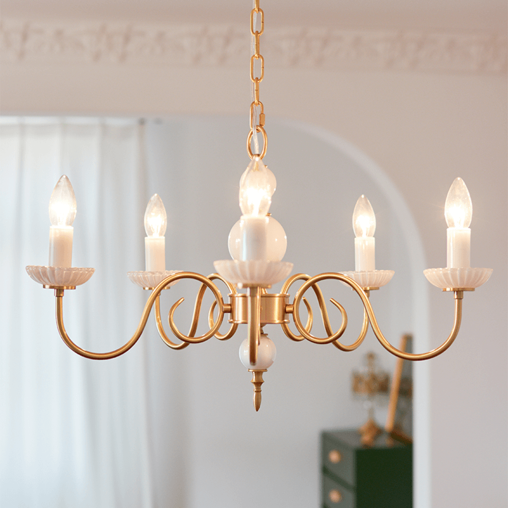 Creme glas lysekrone amerikansk retro lampe metal lysekrone soveværelse