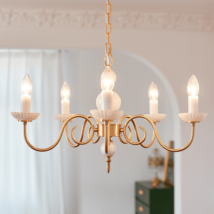 Creme glas lysekrone amerikansk retro lampe metal lysekrone soveværelse