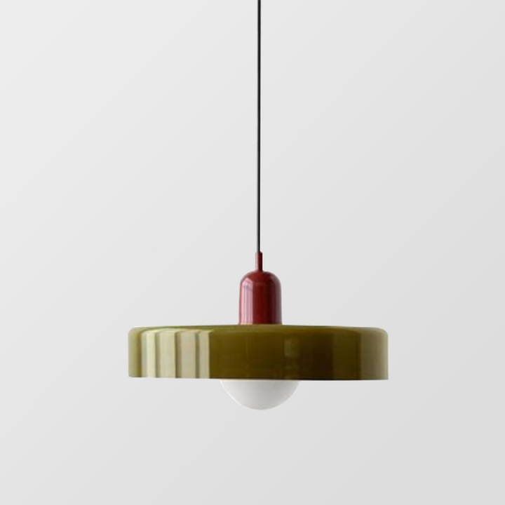 Arkitektonisk pendellampe i farvet glas. Bauhaus-design til et sofistikeret hjem.