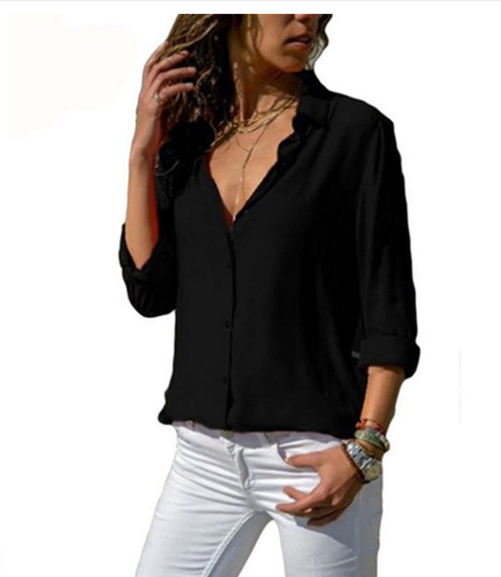 Stilfuld dame skjorte, langærmet og komfortabel. Elegant kvindebluse til hverdag og fest.