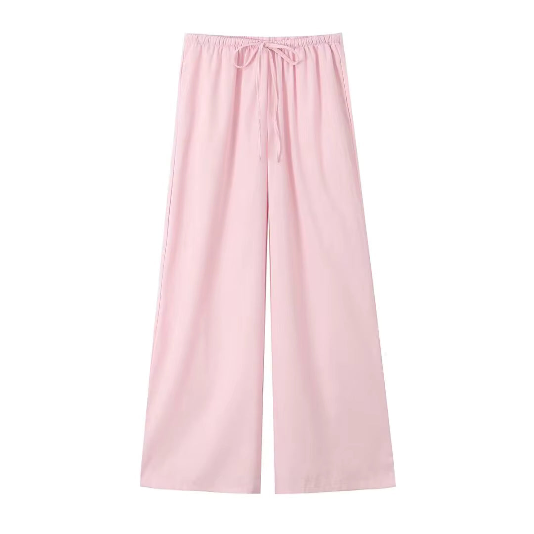 Elegant forårs- og sommermode sæt med løs pasform og vide ben bukser, nemt at style.