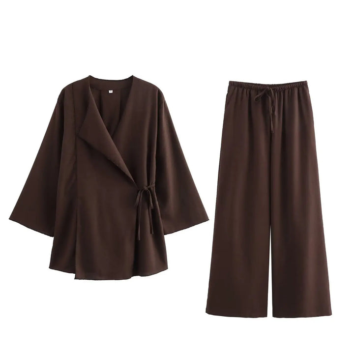 Stilrent todelt sæt for kvinder med vide bukser, et must-have til din festgarderobe.