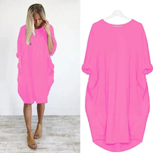 Komfortabel plus size kjole med lommer. Elegant og alsidig damekjole til sommer og hverdag.