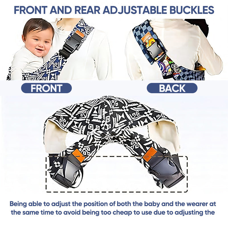 Håndfri rejsebæresele i polyester/bomuld. Ergonomisk design til forældre og sikkerhed for baby.