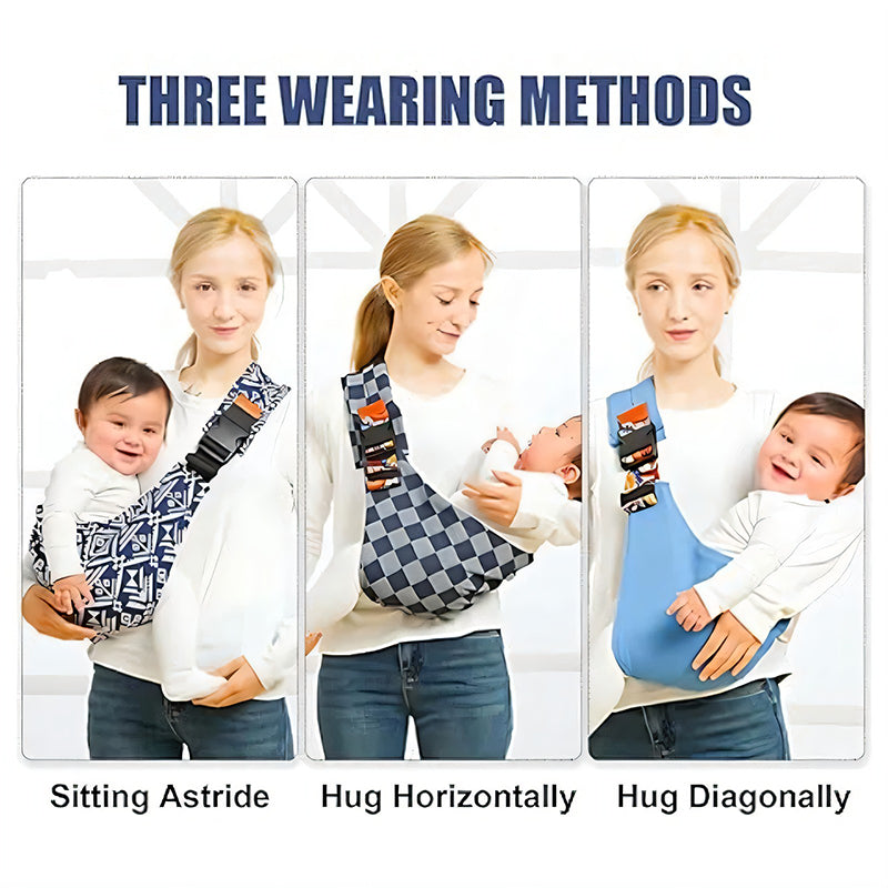 Frontvisning af ergonomisk bæresele. Optimal komfort og støtte til både baby og forælder.