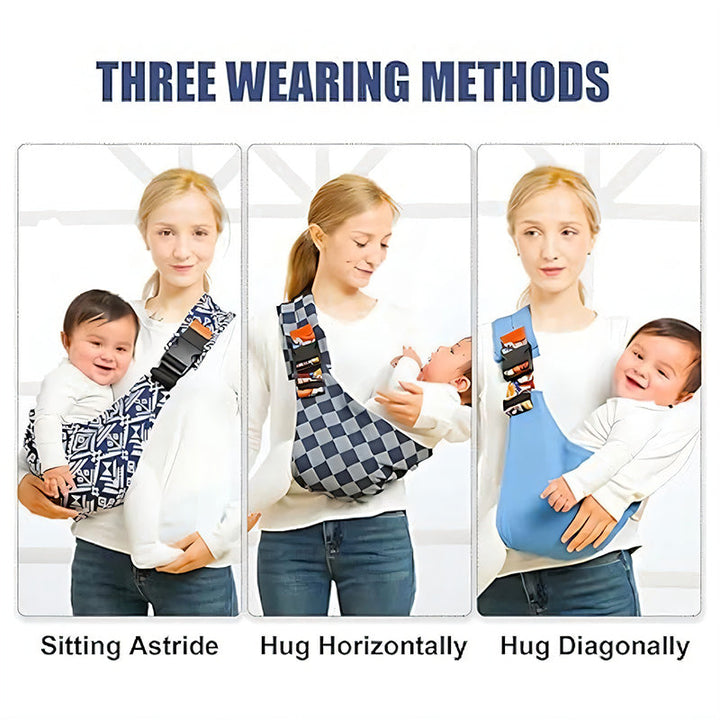 Frontvisning af ergonomisk bæresele. Optimal komfort og støtte til både baby og forælder.