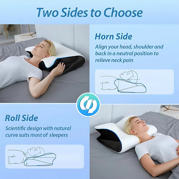 Ortopædisk hovedpude mod nakke- og rygsmerter; giver optimal støtte og dybere søvn.