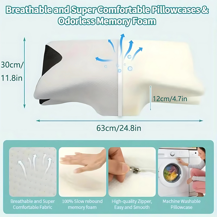 Komfortabel hovedpude for stresslindring og bedre søvn; ergonomisk design i hukommelsesskum.