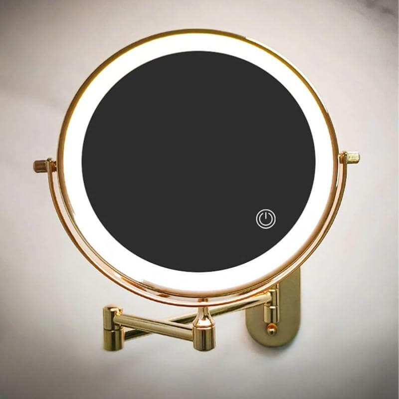 Guld Makeup Forstørrelsesspejl med LED-lys, genopladeligt til badeværelset