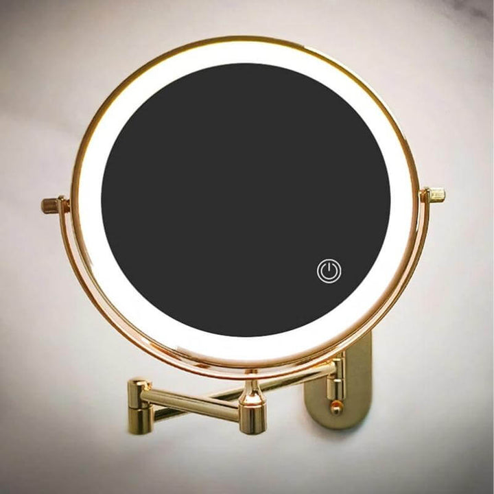 Guld Makeup Forstørrelsesspejl med LED-lys, genopladeligt til badeværelset