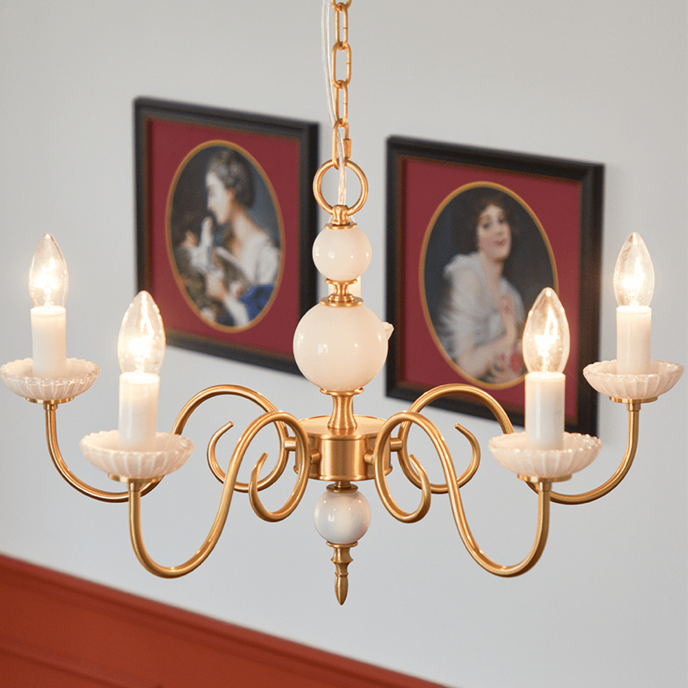 Creme glas lysekrone amerikansk retro lampe metal lysekrone soveværelse