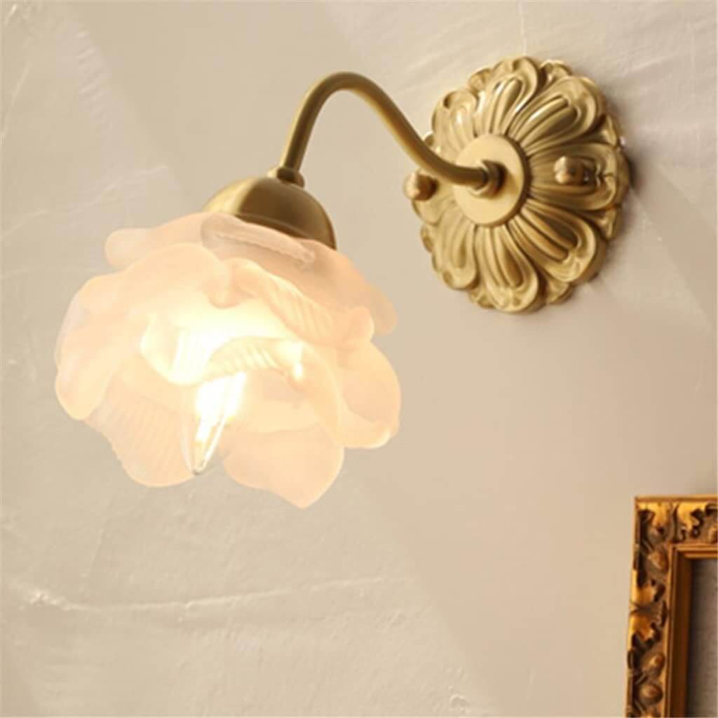 Vintage kobber blomsterglas væglampe