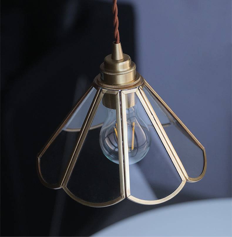 Messing og glas pendellampe
